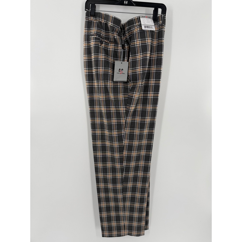 Kent‎ & Park Mens Charcoal Plaid Dress Pants Wool Touch Flat Front PL124 50x32